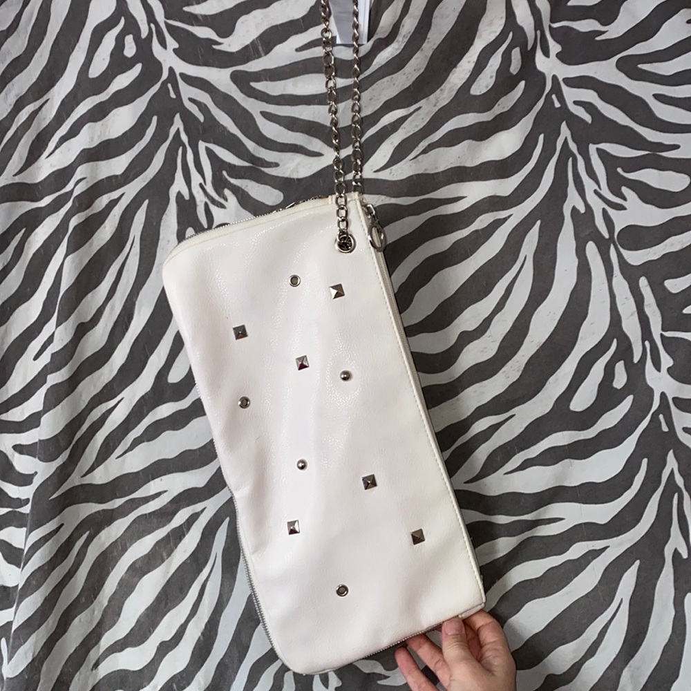 White Leather and Silver Studded Clutch Purse